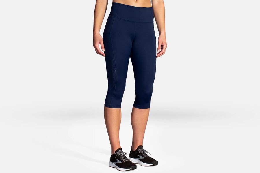 Womens Brooks Method 1/2 Crop Tight Bottoms Navy | 324056-XPF